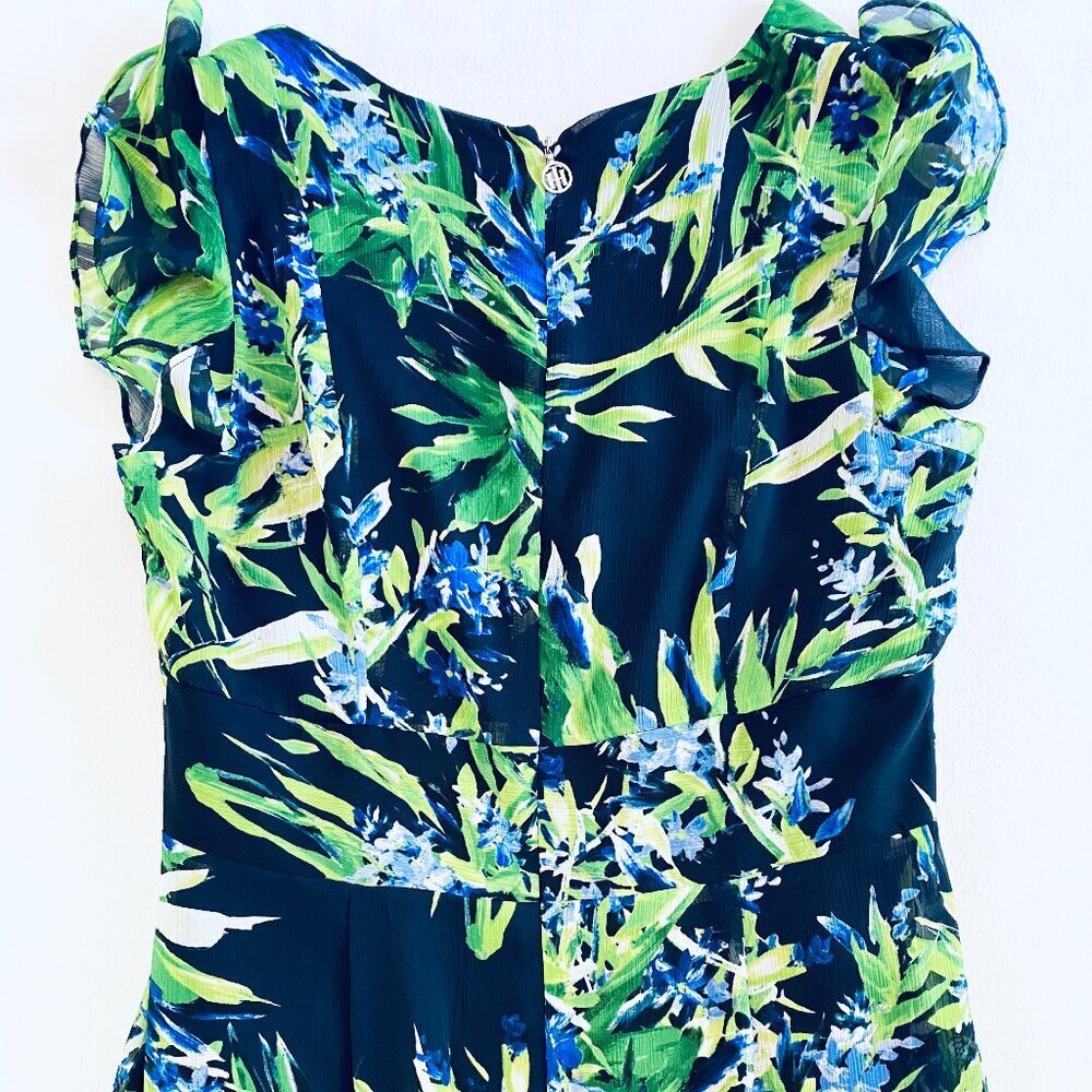 Tommy Hilfiger dress Women's 12 navy green floral high low ruffle feminine - Picture 11 of 14